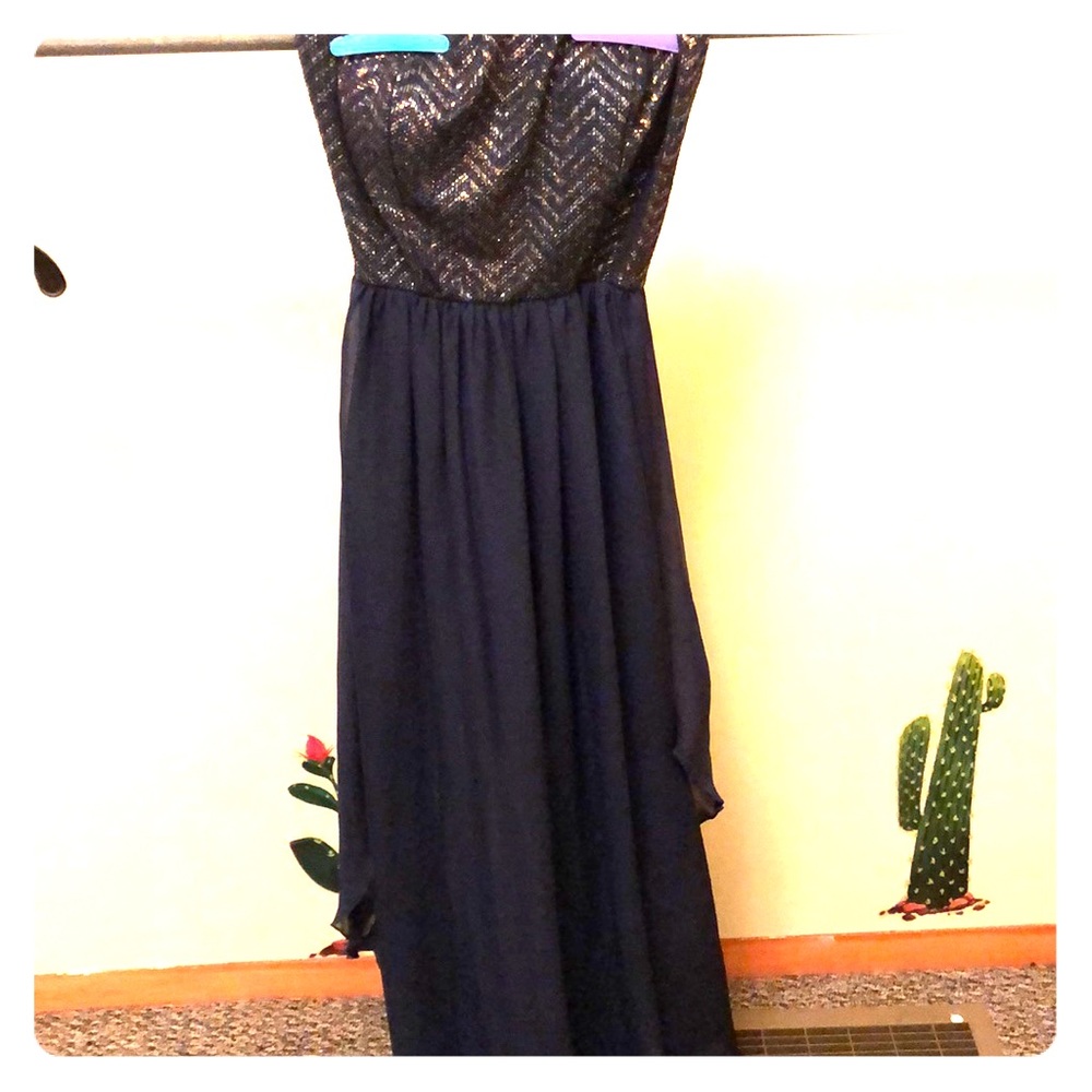 Navy and gold formal strapless